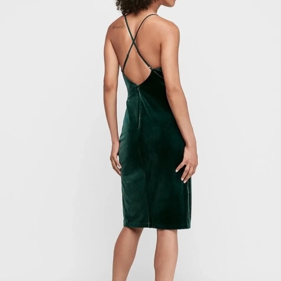 Express Green Velvet Crossback Spaghetti Strap Dress - Picture 2 of 4